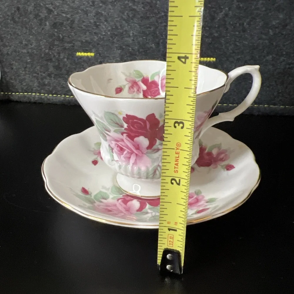Royal Albert Bone China Pink Roses Chelsea Shape Footed Tea Cup Saucer Gold Trim